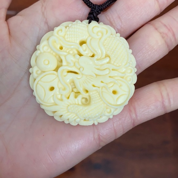 Round Carved Dragon Pendant Necklace 26